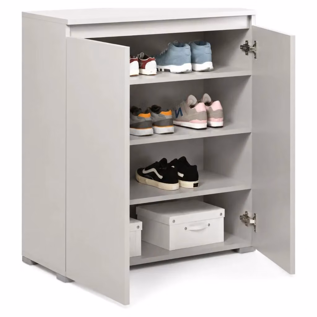 Scarpiera Astrina DMORA con 3 ripiani, colore grigio chiaro, L: 80 cm, P: 37 cm, H: 102 cm – 2