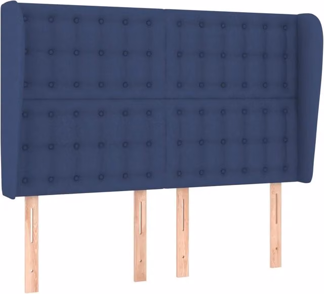 Testata ad orecchio in tessuto blu con struttura in legno di larice L: 147 cm, P: 23 cm, H: 118/128 cm