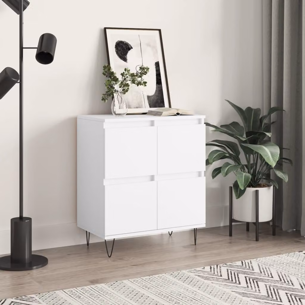 Credenza moderna vidaXL in legno multistrato e metallo, colore bianco, L 60 cm x P 35 cm x H 70 cm