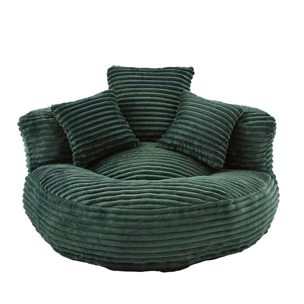 Pouf in velluto costato con schienale alto Xylo verde con tre cuscini L: 108 cm, P: 52 cm, H: 30 cm – 2