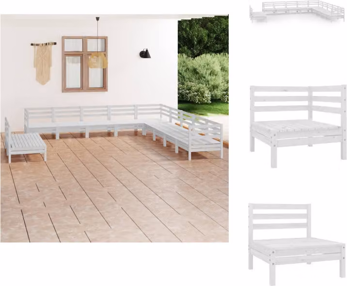 vidaXL set salotto da giardino 11 pezzi pino massiccio bianco - Set di mobili da giardino