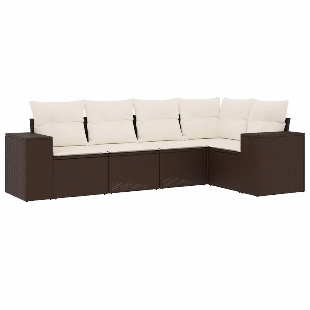 Set Divano da Giardino a L vidaXL 5 pz con Cuscini Marrone e Bianco in Polyrattan e Acciaio – 2