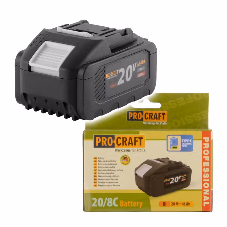 Batteria Procraft 20/8C 20 V 8,0 Ah / 8000 mAh Li-ion con indicatore di carica