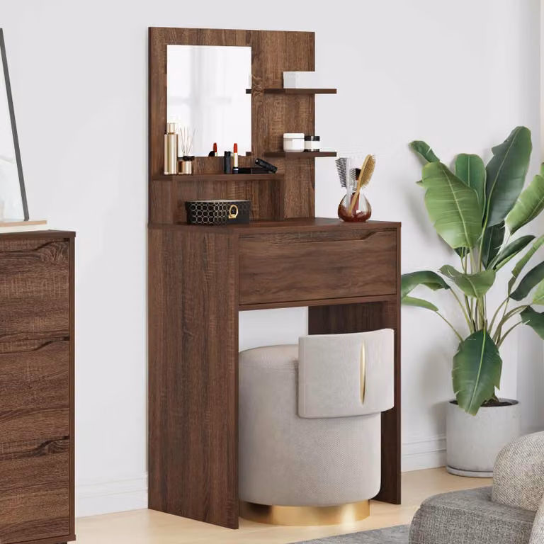 Tavolo da trucco moderno vidaXL in legno e MDF color marrone rovere per camera da letto