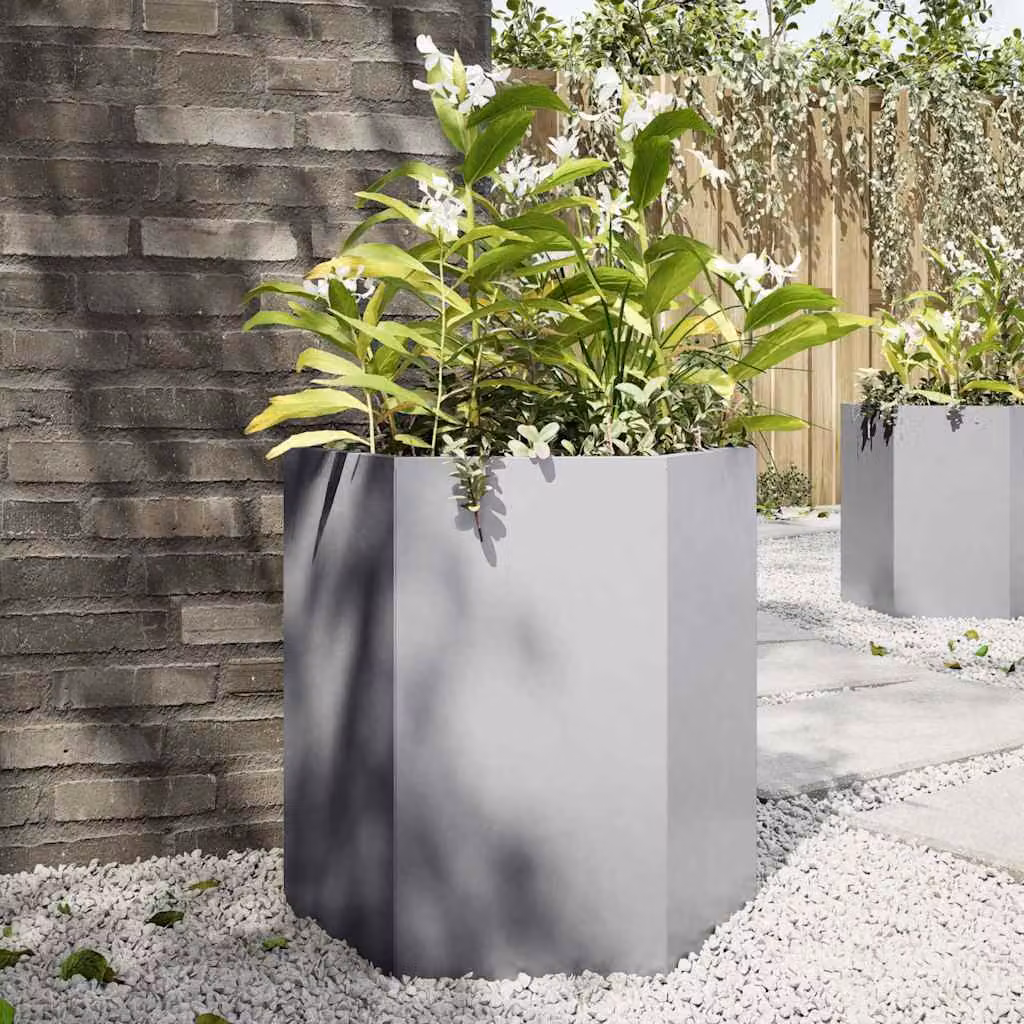 vidaXL Fioriera da Giardino Esagonale in Acciaio Zincato Grigio L/P/H: 46 x 40 x 45 cm