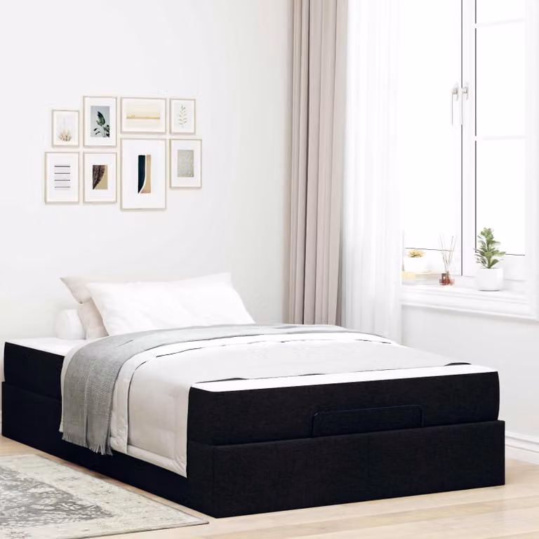 Set letto vidaXL composto da struttura in tessuto nero e 2 materassi in schiuma, L/P/H: 200 x 120 x 43,5 cm