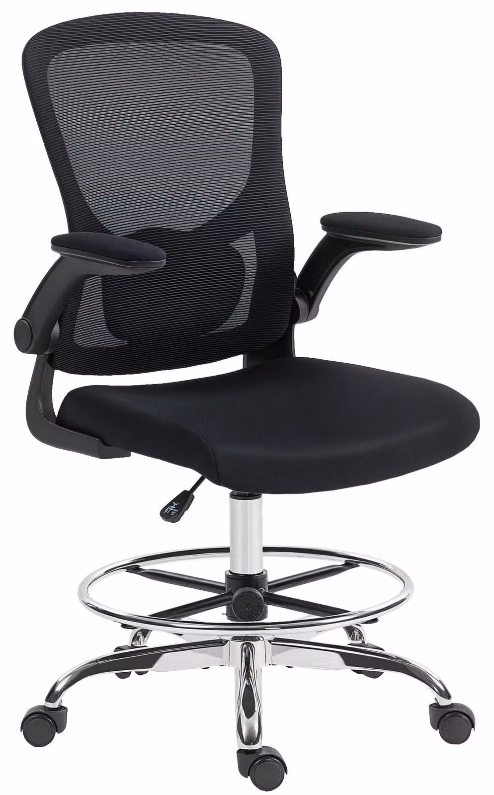 Sedia da ufficio ergonomica, colore nero, con braccioli pieghevoli e altezza regolabile