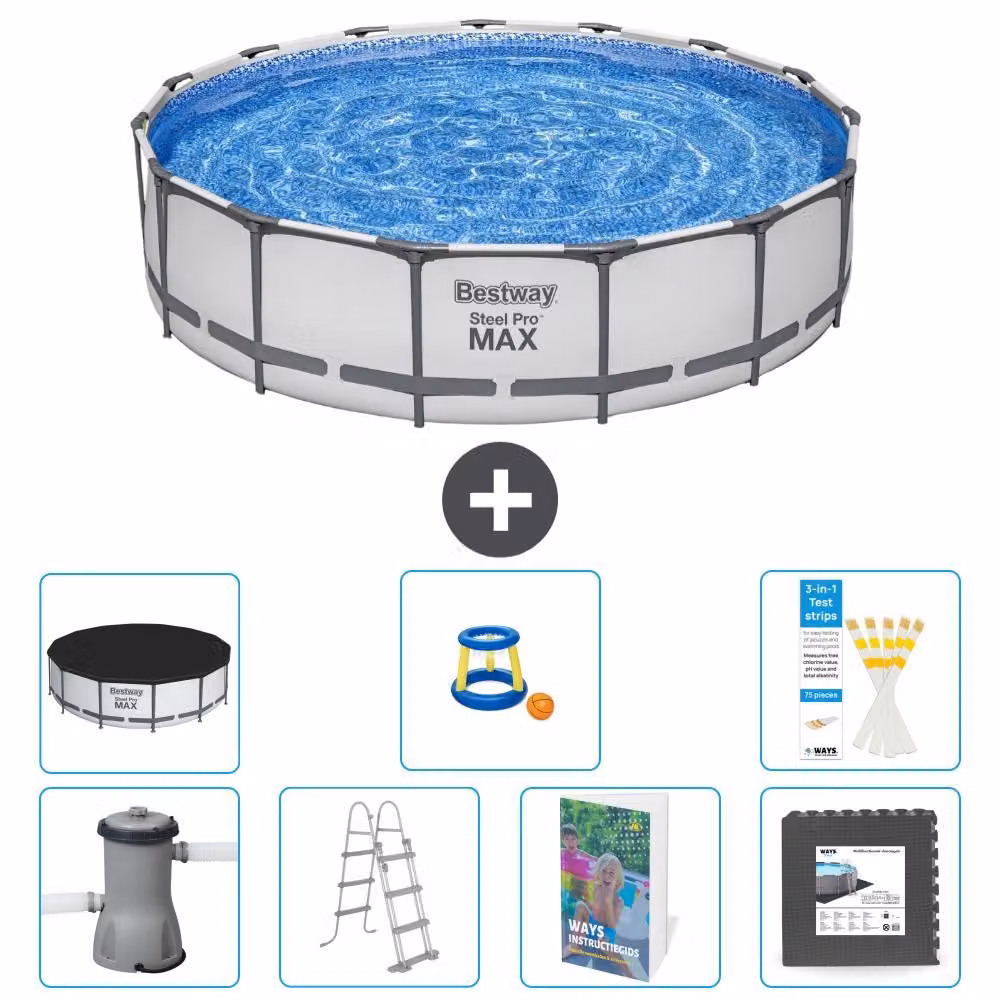 Bestway Steel Pro MAX, piscina in acciaio, forma rotonda, dimensioni 457x122 cm, composta da 6 parti, modello S525