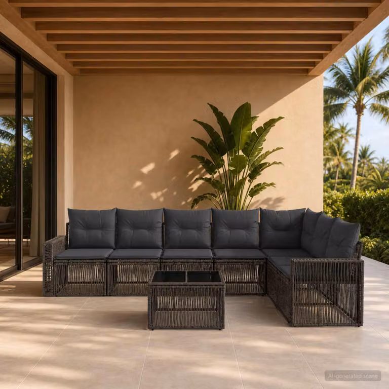 Set Divano da Giardino vidaXL 8 pz in Polyrattan Grigio e Antracite con Cuscini e Tavolino