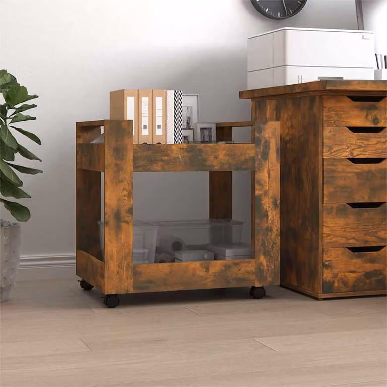 vidaXL Carrello da scrivania in legno rovere fumo, L 60 cm x P 45 cm x H 60 cm