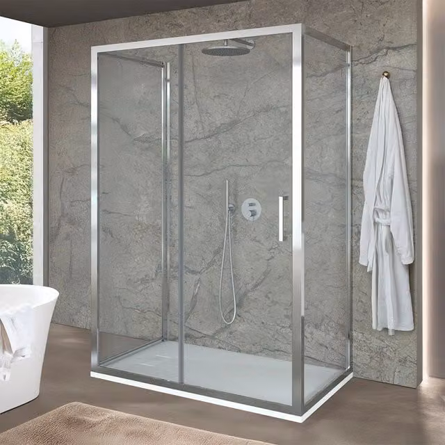 Box doccia INBAGNO a forma di U con porta scorrevole in vetro trasparente, L/P/H: 160 x 70 x 200 cm