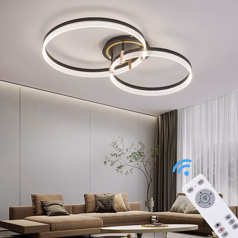 Eurotondisplay Plafoniera LED TY4567-56Y Telecomando / app mobile Colore della luce regolabile Luminosità dimmerabile oro nero Plafoniera a cornice Apparecchio