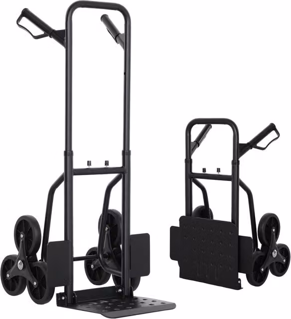 Carrello Saliscale Pieghevole 6 Ruote in Acciaio Portata 120 kg, Carrello da Trasporto Portapacchi per Scale e Traslochi, 44x67x106,5cm, Nero