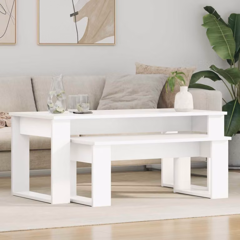 Maison Exclusive - Set di 2 tavolini da caffè, colore bianco, dimensioni 100 x 50 x 42 cm, materiale: legno composito