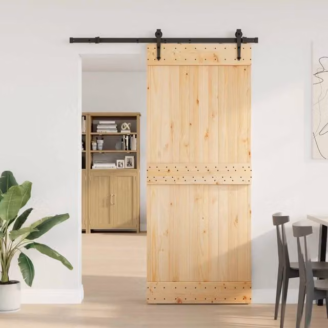 Porta scorrevole moderna vidaXL NARVIK in legno e acciaio, colore Naturale e Nero, L: 85 cm, H: 210 cm