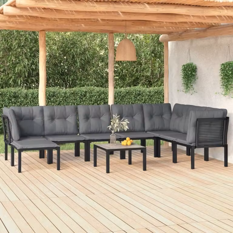 The Living Store Set salotto da giardino 9 pezzi in poly rattan nero e grigio