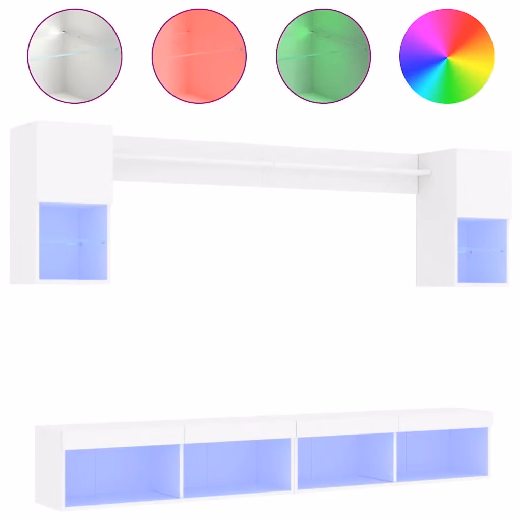 Mobile TV da parete vidaXL moderno in legno multistrato bianco con illuminazione LED integrata, set da 6 pezzi – 2