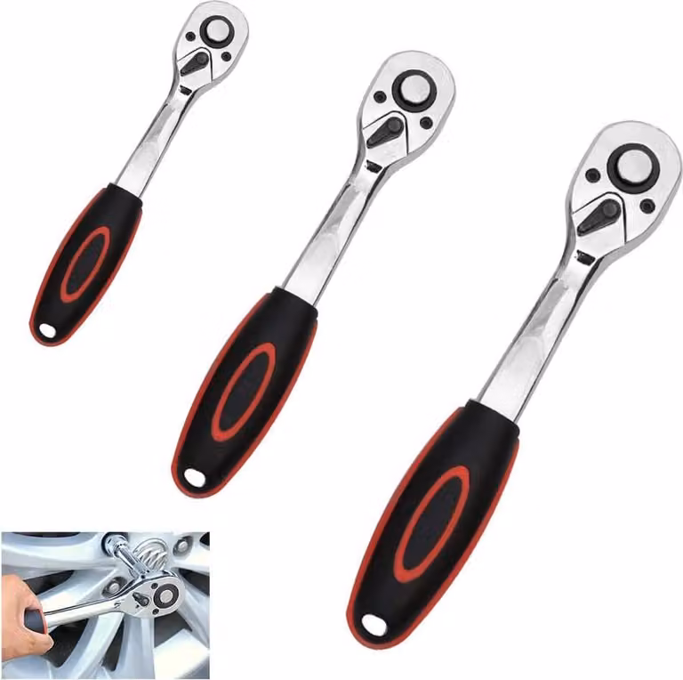 Set di chiavi a cricchetto, 3 pezzi, 72 denti, impugnatura ergonomica, acciaio cromo-vanadio, per auto e uso domestico