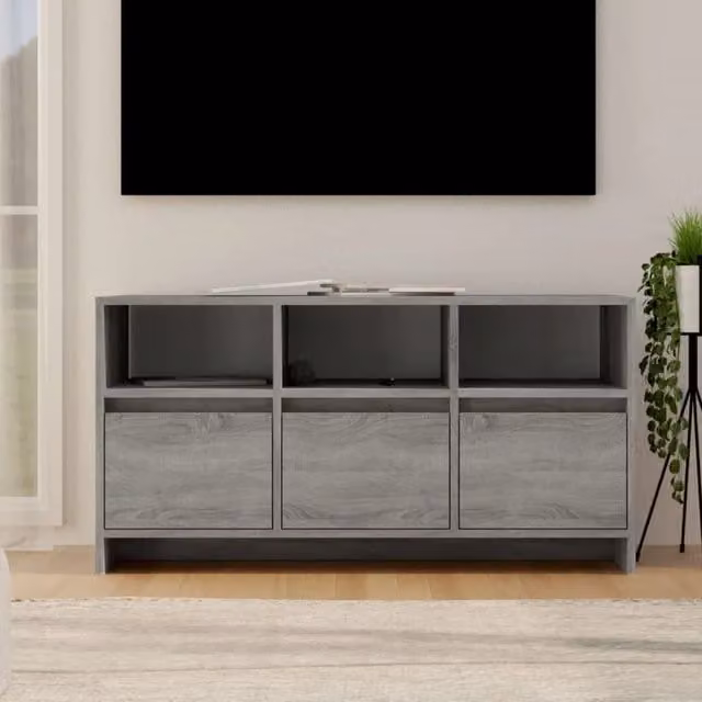 Mobile TV multimediale scaffale televisione credenza televisore sala da pranzo soggiorno camera da letto sonoma 102 x 37,5 x 52,5 cm legno multistrato grigio 02_0028367