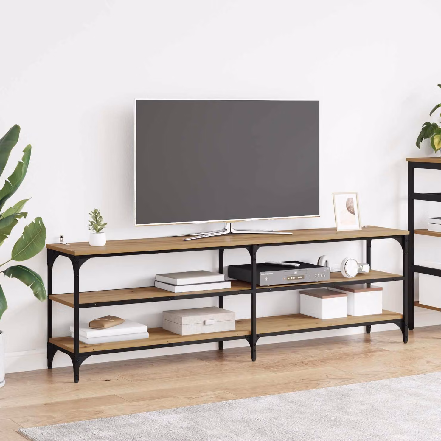 Supporto TV mobile vidaXL in legno e metallo color rovere artigianale, L 160 x P 30 x H 50 cm
