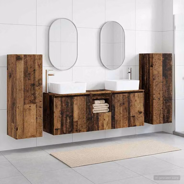 Set di mobili per il bagno moderno vidaXL in legno marrone, 5 pezzi, L/P/H: 33 x 34,5 x 100 cm