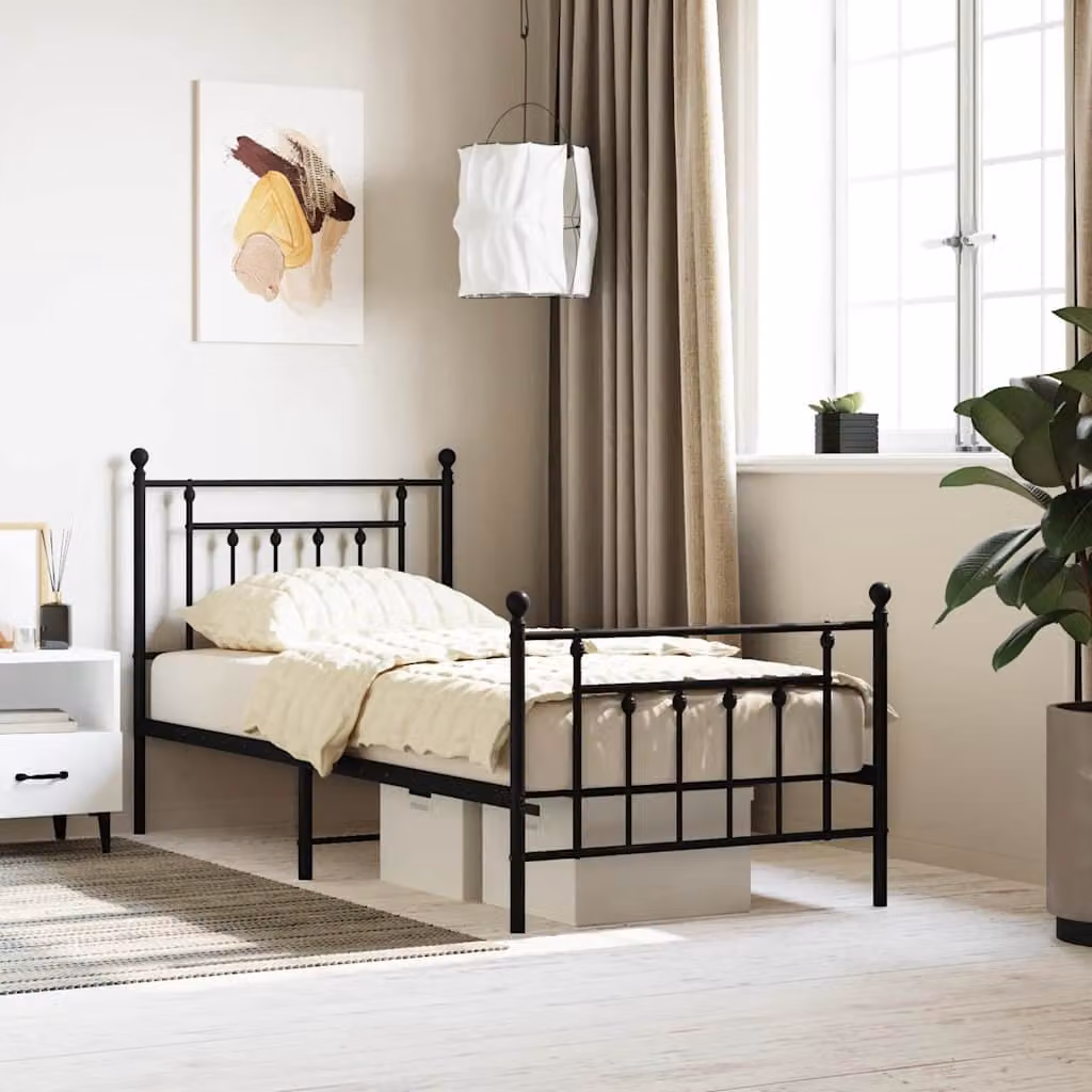vidaXL Giroletto in metallo nero con testiera e pediera, L/P/H: 90 x 190 cm