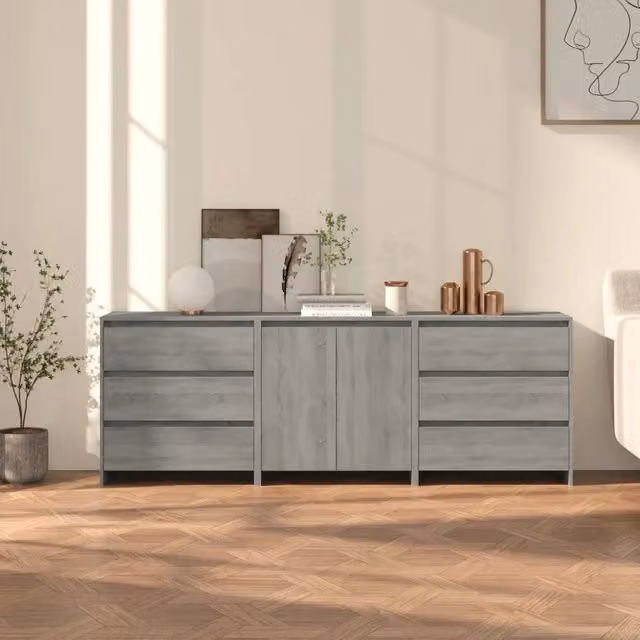 Credenze 3 pz Grigio Sonoma in Legno Multistrato 3098071