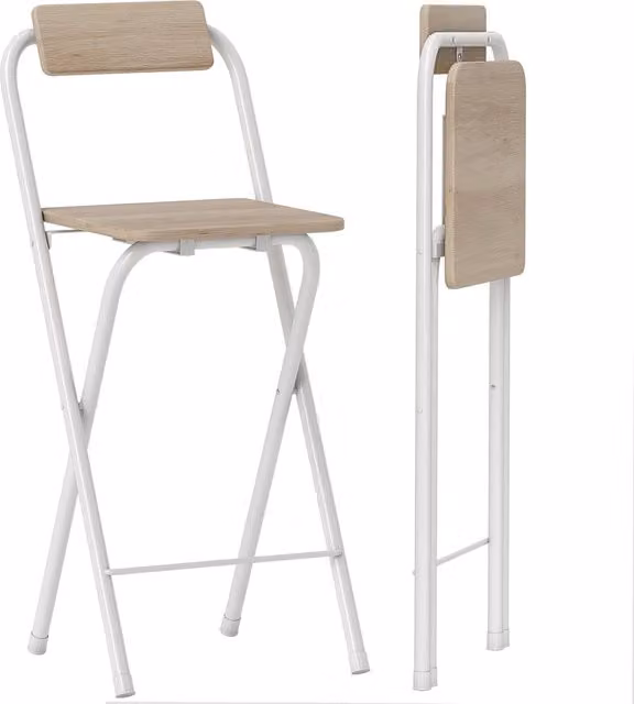 Sgabello da Bar Pieghevole con Schienale ¨C zephmum ¨C Naturale Metallo