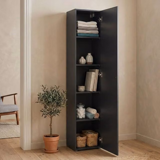 Armadio Multiuso Marco DMORA con 2 Ante e 4 Ripiani, Nero Antracite, L/P/H: 30 x 40 x 180 cm – 1