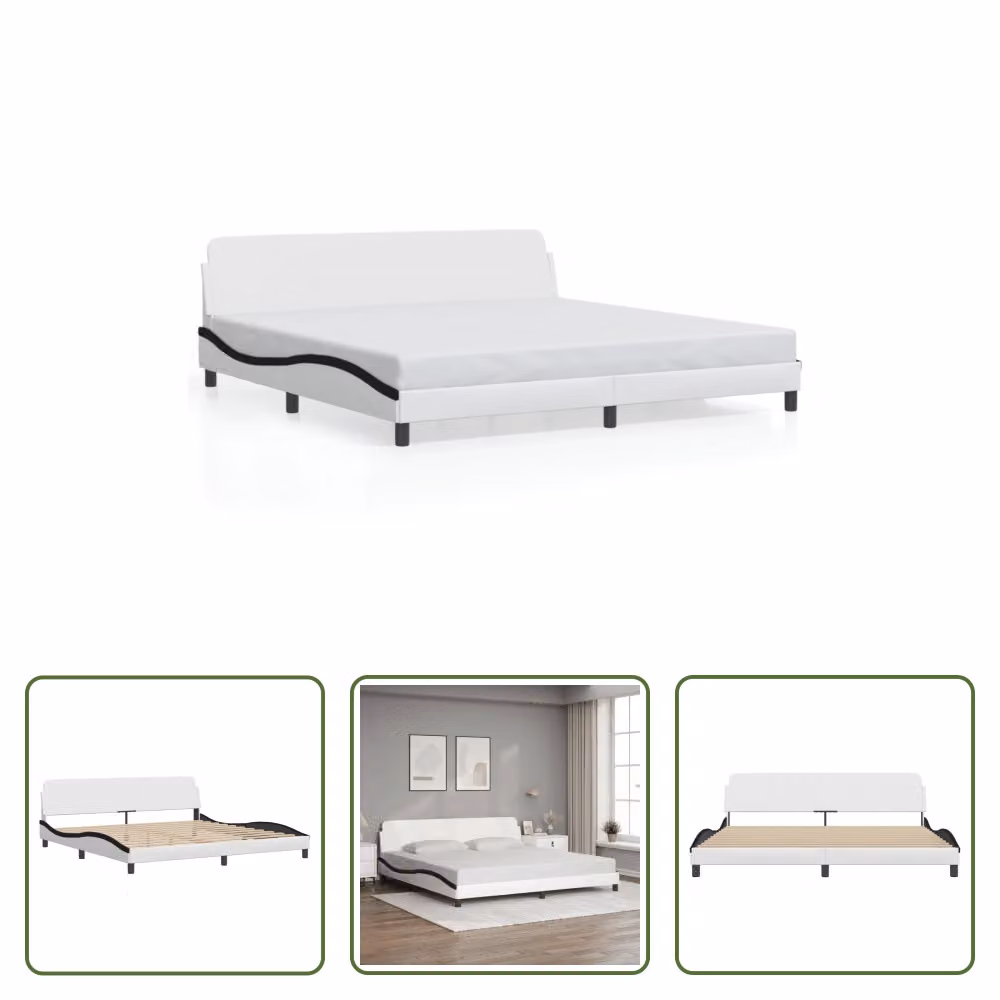 The Living Store Struttura letto con testiera bianca e nera 200x200 cm in ecopelle