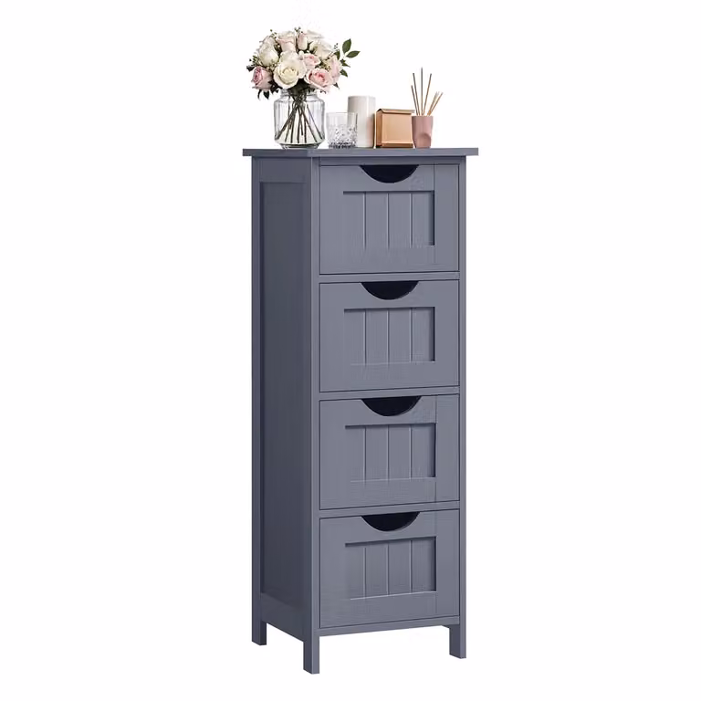 Mobile da Bagno, Cassettiera, con 4 Cassetti, 30 x 30 x 82 cm, Grigio