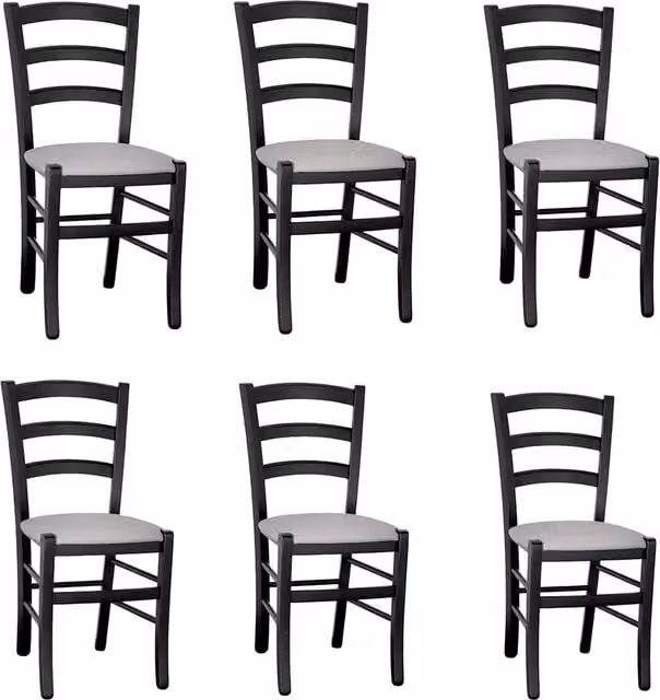 set 6 sedie da sala da pranzo venezia legno nero sedile imbottito grigio chiaro