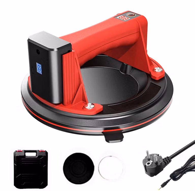 Aspiratore a vuoto elettrico con ventosa, capacità di sollevamento massima di 200 kg, diametro della ventosa di 20 cm, batteria ricaricabile, colore rosso