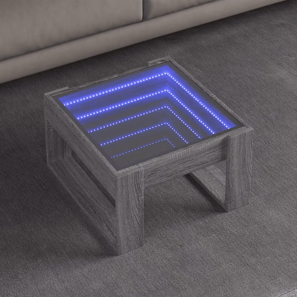 vidaXL Tavolino da Salotto con LED Infinity Grigio Sonoma L: 50 cm, P: 53 cm, H: 30 cm
