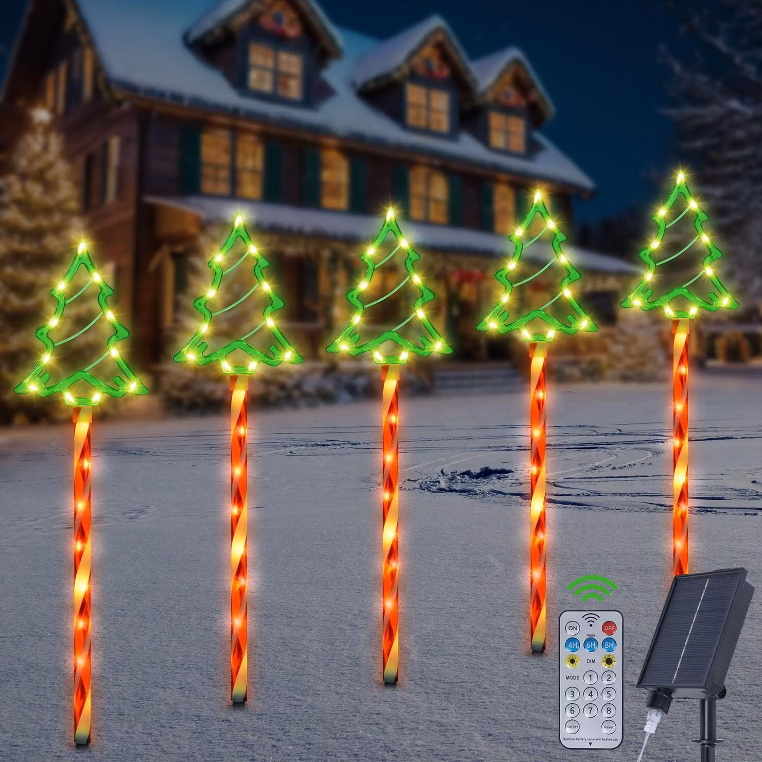 Set di 5 luci a LED per albero di Natale a energia solare, 85 LED, 8 modalità, impermeabili