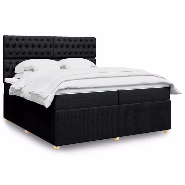 Letto Ibrido vidaXL con Giroletto a Molle e Materasso in Tessuto Nero e Bianco 200 x 200 cm