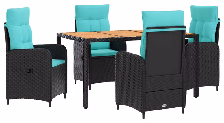 Set da tavolo da esterno, composto da 5 pezzi, in rattan di polietilene e acciaio con rivestimento in polvere