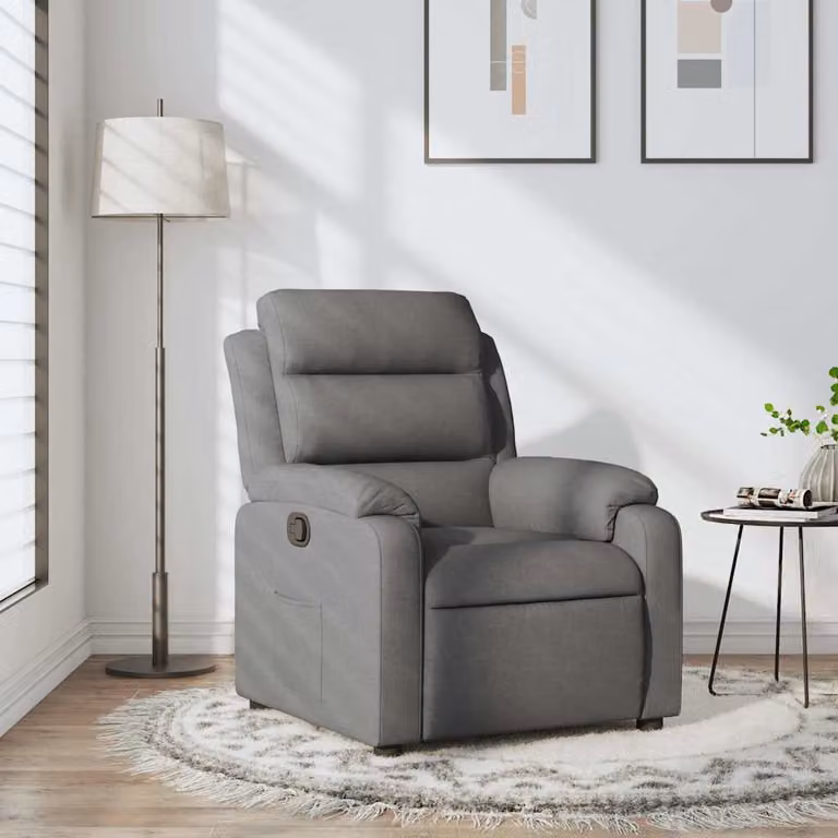 vidaXL Poltrona Reclinabile Relax in Tessuto Grigio con Braccioli e Reclinazione Manuale