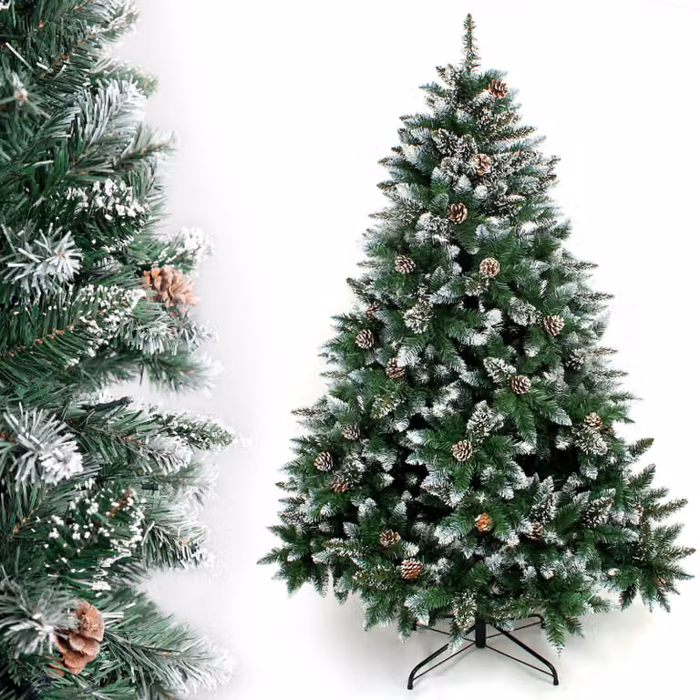 Yorbay 240cm albero di Natale artificiale abete con supporto e pigne reali per la decorazione di Natale albero di Natale con neve riutilizzabile