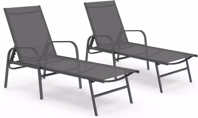 Set di 2 lettini da giardino reclinabili FIDJI IDMarket in acciaio grigio antracite e tessuto grigio