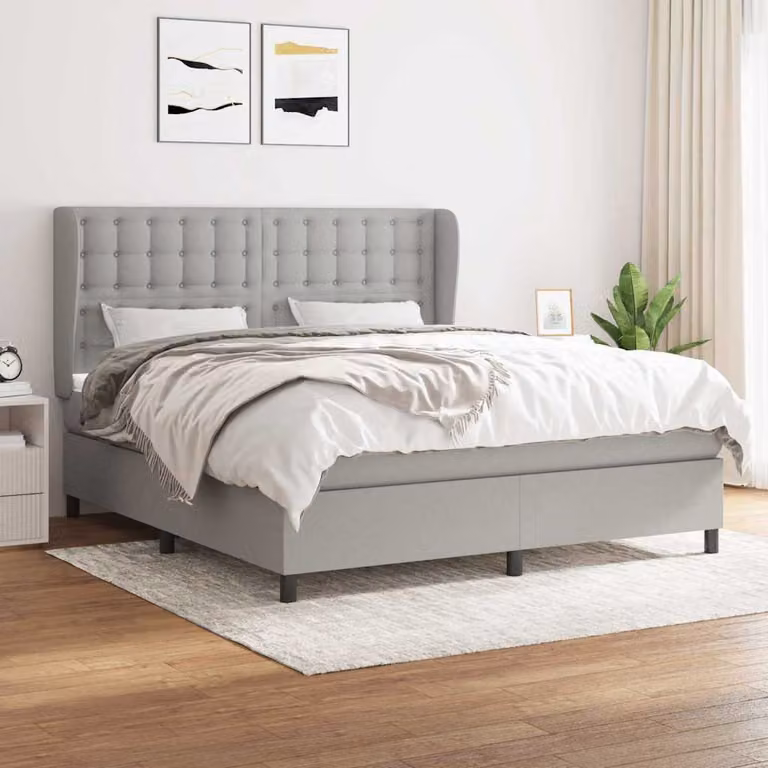 vidaXL Giroletto a Molle con Materasso Ibrido in Tessuto Grigio Chiaro e Bianco, L/P/H: 160 x 200 cm