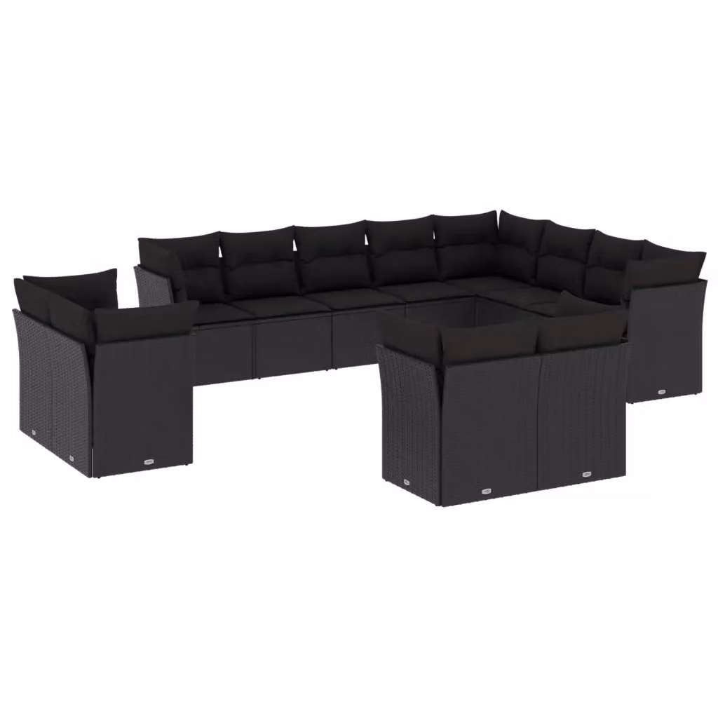 Set di divani da giardino VIDAXL in polyrattan nero con cuscini, 12 pezzi – 2