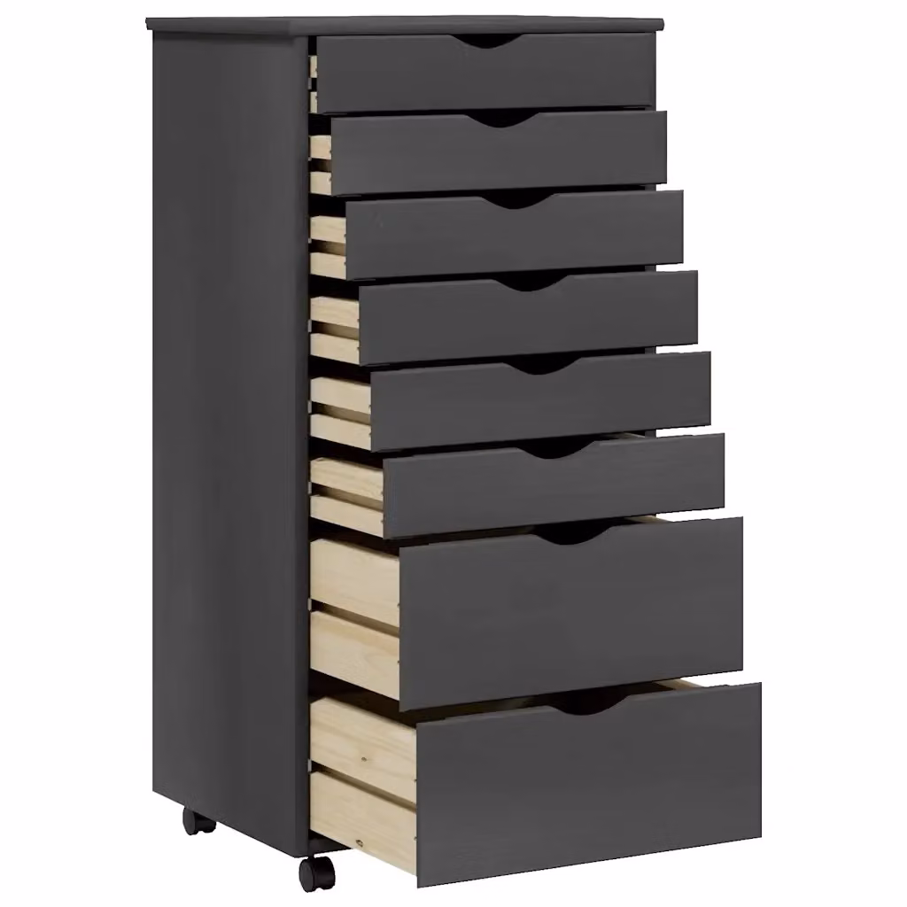 Armadio contenitore su ruote in legno di pino grigio per soggiorno, cucina o ufficio, L: 53 cm, P: 39 cm, H: 103 cm – 2