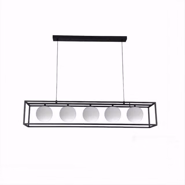 Lampadario a sospensione contemporaneo Trade Shop in metallo nero con 5 sfere in vetro trasparente e attacco G9