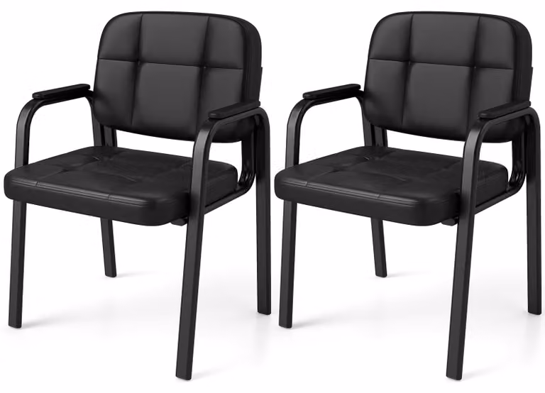 Set da 2 sedie per conferenze KOMFOTTEU, moderna sedia da ufficio, sedia imbottita per ospiti con schienale, braccioli e struttura in metallo, sedia per sala d'attesa, ideale per ufficio, conferenze, reception, studio