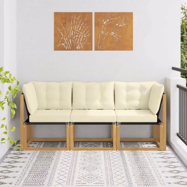 Divano da giardino modulare e angolare a 3 pezzi DESIGN IN, colore bianco, in legno di acacia trattato con cuscini in tessuto textilene e schiuma – 1