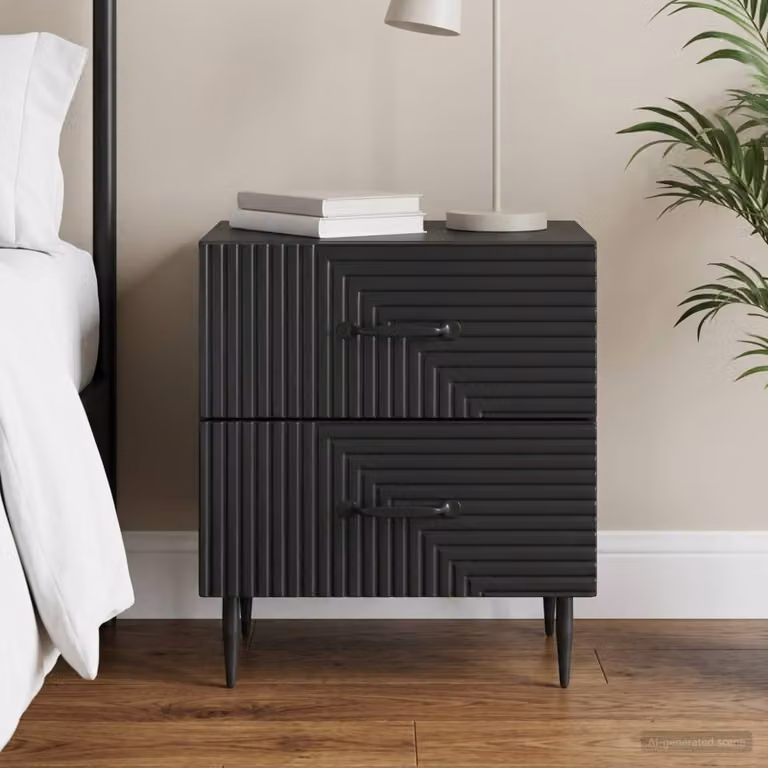 Armadio da Notte Moderno vidaXL Nero in Legno MDF e Metallo L 43 cm x P 34,5 cm x H 47,5 cm