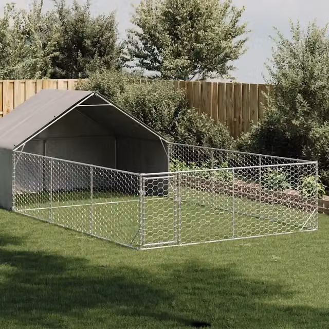 Recinto per cani da esterno vidaXL in metallo zincato colore argento L: 7 m, P: 3 m, H: 1,9 m – 1