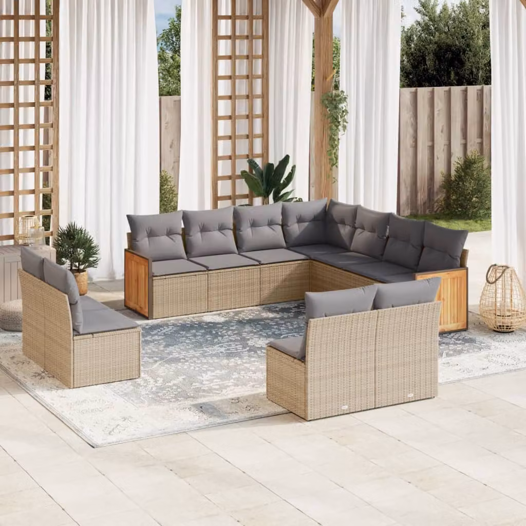 Set di divani da giardino vidaXL in polyrattan beige con cuscini, design moderno a forma di U per esterno e terrazza – 1