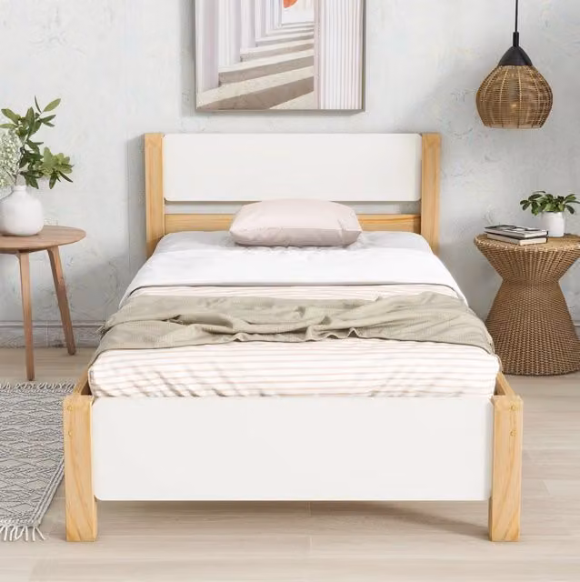 Letto singolo 90x200 cm in pino e MDF bianco/naturale